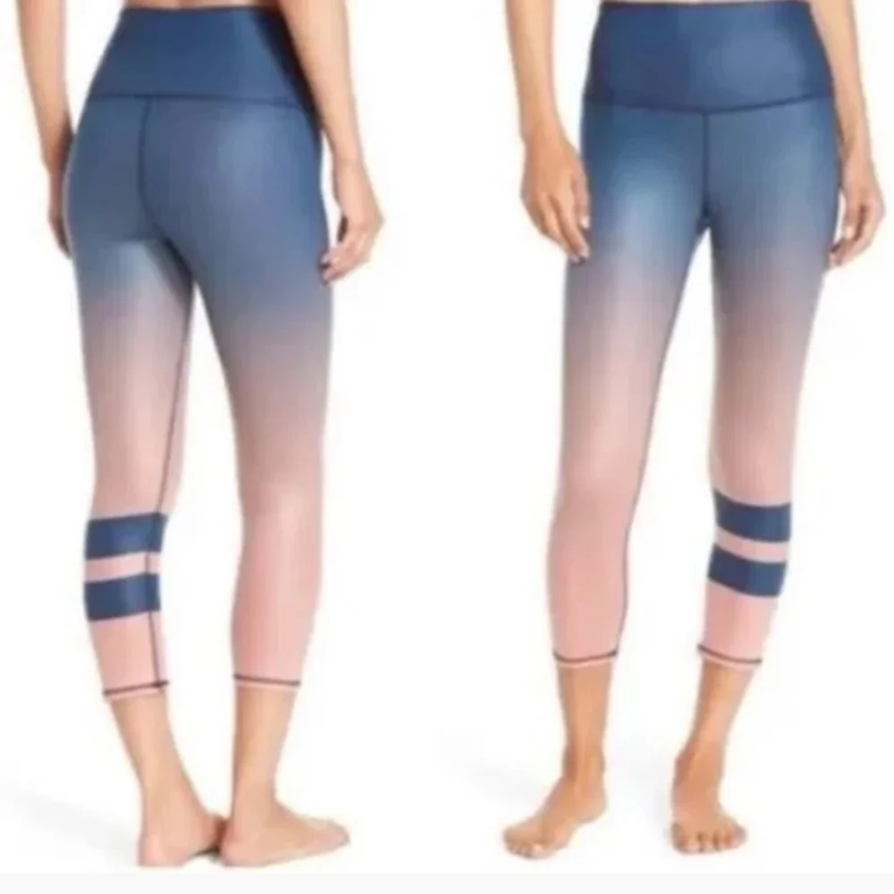 Alo Ombre Air Brushed Pink and Blue Cropped Leggings Sports Women's